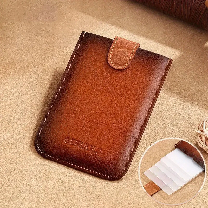 (image for) Ekphero Men's Card Holder Genuine Leather Portable Credit Card Case Storage Magnetic Suction Card Holder Simple Thin Bank Card Anti-magnetic Bus Card Slot Mini Bag